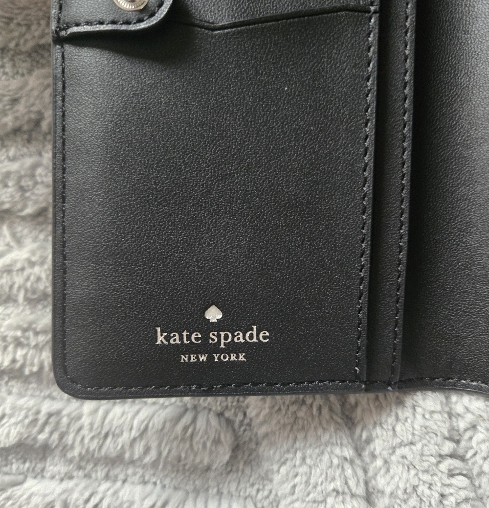 Kate Spade White and Light Gray Saffiano Zip Wallet with Silver Hardware - Picture 7 of 8